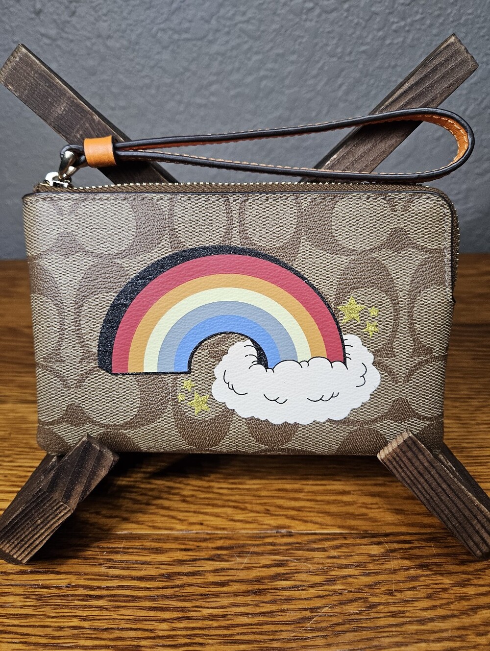 Coach Corner Zip Wristlet in Signature Canvas with Rainbow